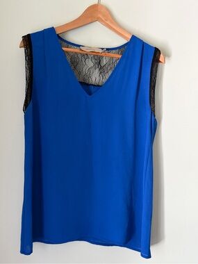 Creative Commune Blue Chiffon Lace Sleeveless Blouse Top Medium